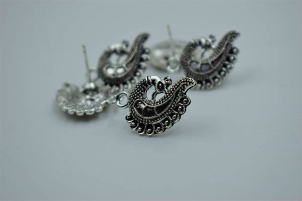 Beautiful Peacock Design Silver Oxidised Ear Stud (100 gm)