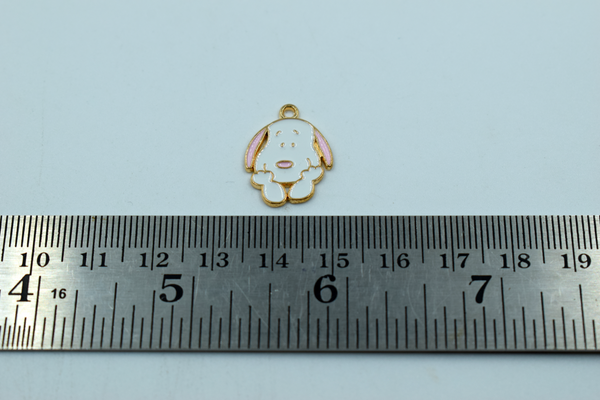 Cute Pink And White Dog Enamel Charm (10 Pcs)