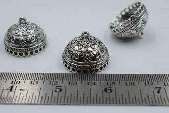 Medium Size Round Silver Oxidised Jhumka With Flower Detailing (100 gm)