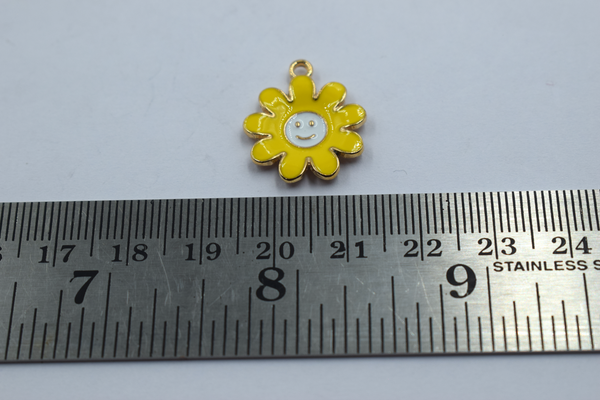 Flower With Smiley Enamel Charm (10 Pc)
