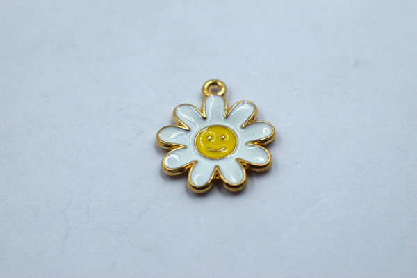 White Flower With Smiley Charm (10 Pc)