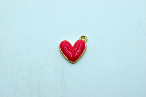Pink Color Heart Enamel Charm (10 Pcs)