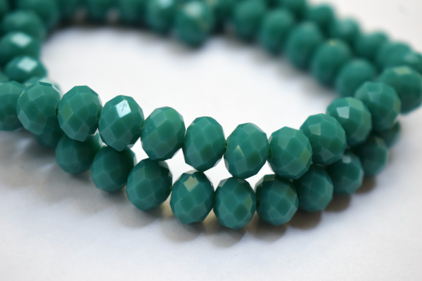 Opaque Greenish Blue Color Glass Tyre Crystal Beads Per String (8 mm)