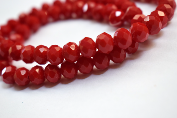 Opaque Red Color Glass Tyre Crystal Beads Per String (8 mm)