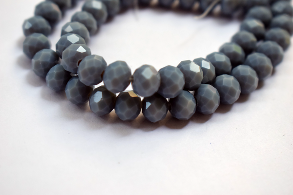 Opaque Grey Color Glass Tyre Crystal Beads Per String (8 mm)