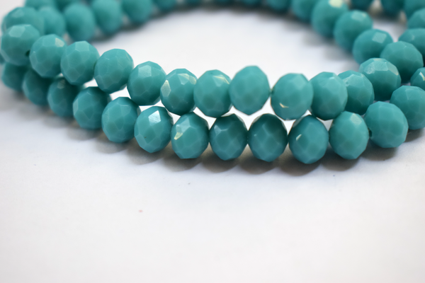 Opaque Sky Blue Color Glass Tyre Crystal Beads Per String (8 mm)