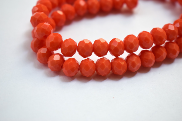 Opaque Orange Color Glass Tyre Crystal Beads Per String (8 mm)