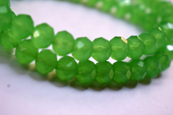 Transparent Light Green Color Glass Tyre Crystal Beads Per String (8 mm)