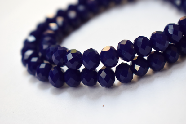 Opaque Navy Blue Color Glass Tyre Crystal Beads Per String (8 mm)