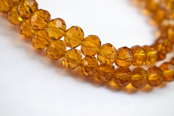 Transparent Dark Orange Color Glass Tyre Crystal Beads Per String (8 mm)