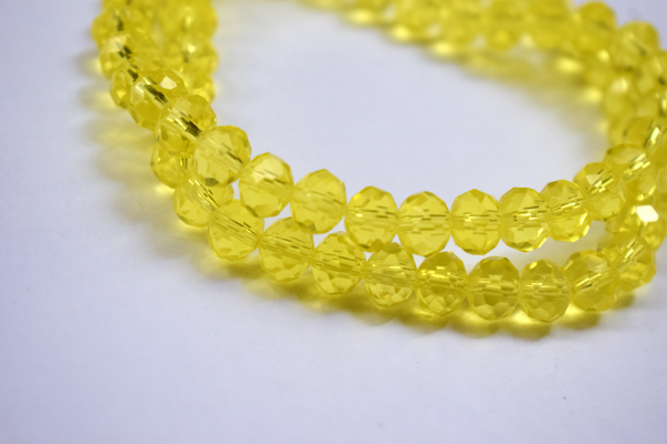Transparent Yellow Color Glass Tyre Crystal Beads Per String (8 mm)