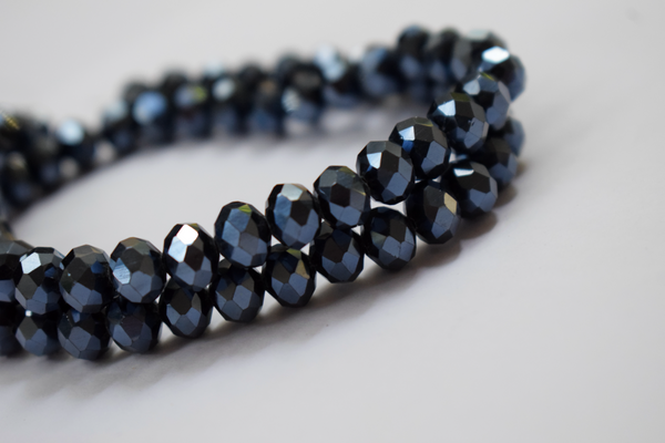 Metallic Black Color Glass Tyre Crystal Beads Per String (8 mm)