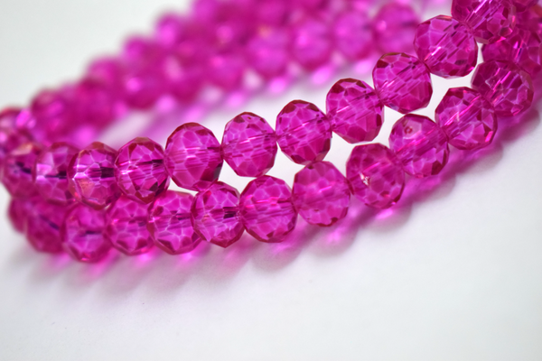 Transparent Dark Pink Color Glass Tyre Crystal Beads Per String (8 mm)