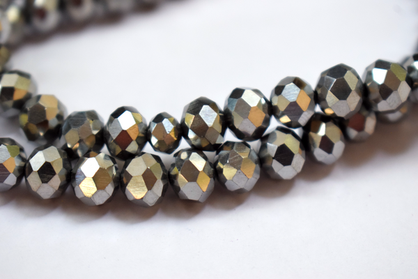 Metallic Silver Color Glass Tyre Crystal Beads Per String (8 mm)