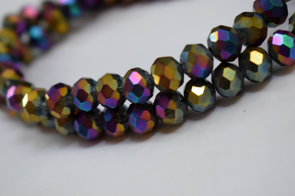Metallic Rainbow Glass Tyre Crystal  Beads Per String (8 mm)