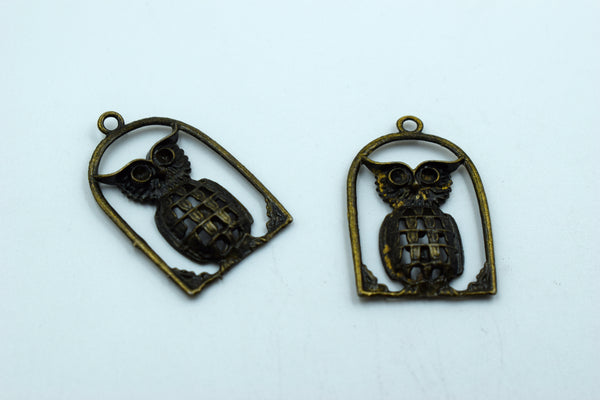 Owl In Cage Black Metal Charm (10 Pc)
