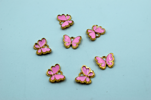 Pink Butterfly With Golden Border Enamel Charm (10 Pcs)