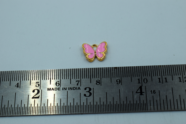 Pink Butterfly With Golden Border Enamel Charm (10 Pcs)