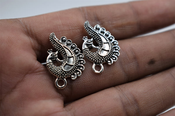 Beautiful Peacock Design Silver Oxidised Ear Stud (100 gm)