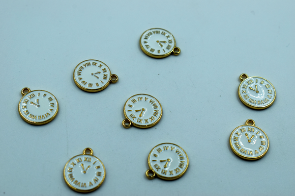 White Clock Enamel Charm (10 Pcs)