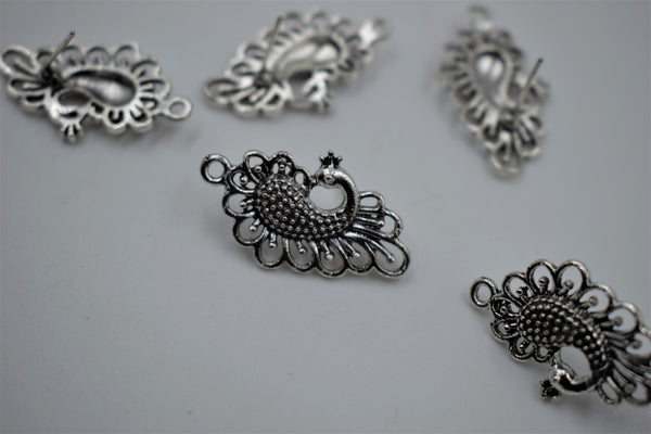 Beautiful Peacock Ethenic Trending Design Silver Oxidised Ear Stud With Fine Detailing (100 gm)