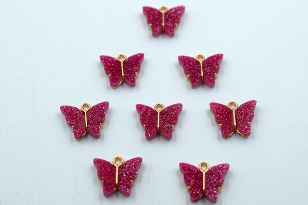 Pink Glitter Butterfly Enamel Charm (10 Pcs)