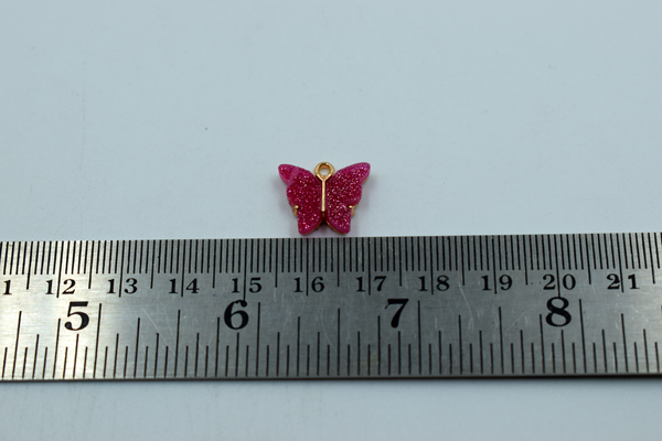 Pink Glitter Butterfly Enamel Charm (10 Pcs)