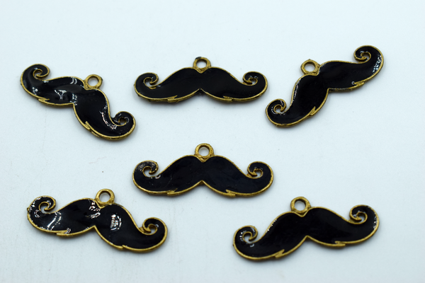 Black Moustache Enamel Charm (10 Pcs)