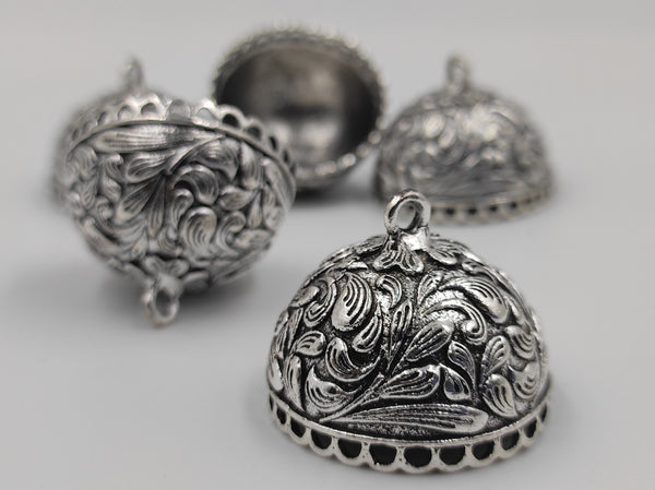 Beautiful  Carving Silver Oxidised Jhumka With Fine Detailings (100 gm)