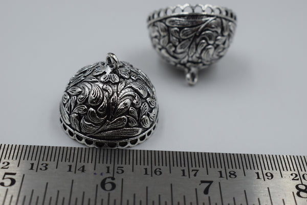 Beautiful  Carving Silver Oxidised Jhumka With Fine Detailings (100 gm)