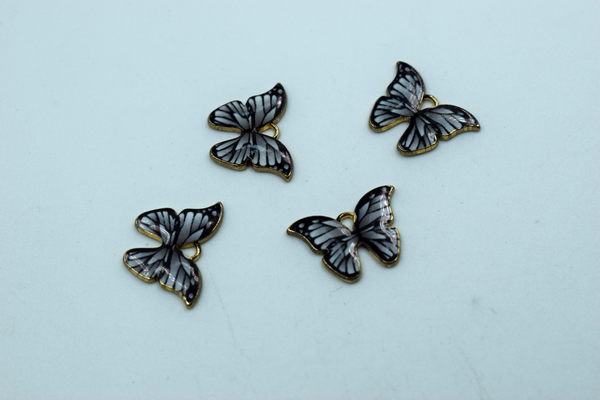 Black And White Butterfly Enamel Charm (10 Pcs)
