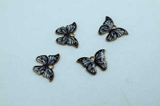 Black And White Butterfly Enamel Charm (10 Pcs)
