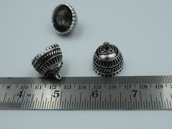Beautiful Lotus Carving Silver Oxidised Jhumka Base(100 gm)