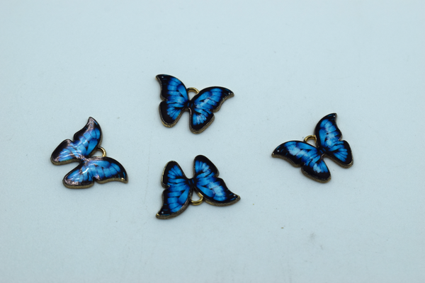 Black And Blue Butterfly Enamel Charm (10 Pcs)