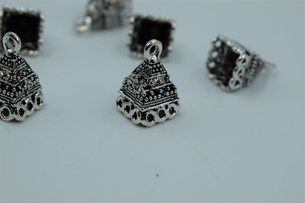 Beautiful Carving Square Base Silver Oxidised Jhumka (100 gm)