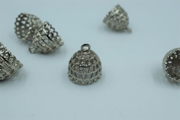 Jali Design Round Silver Oxidised Jhumka With Detailing (100 gm)