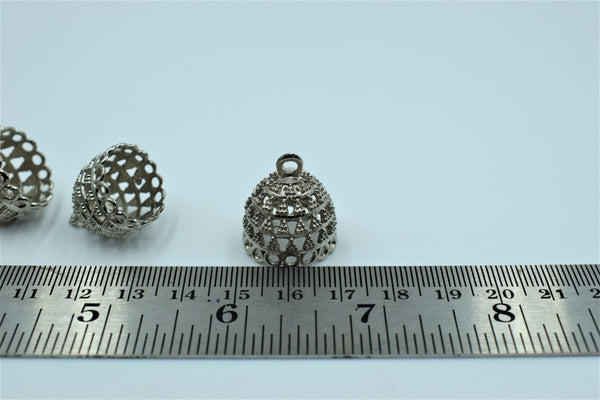 Jali Design Round Silver Oxidised Jhumka With Detailing (100 gm)