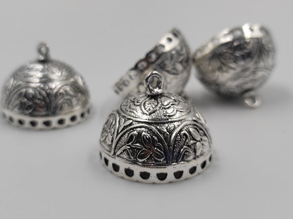 Silver Oxidised Jhumka With Flower Detailing Having Antique look (100 gm)