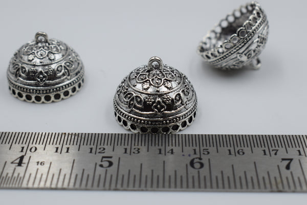 Medium Size Round Silver Oxidised Jhumka With Flower Detailing (100 gm)