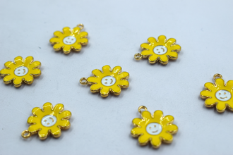Flower With Smiley Enamel Charm (10 Pc)