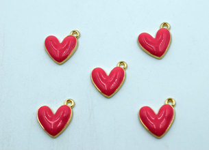 Pink Color Heart Enamel Charm (10 Pcs)