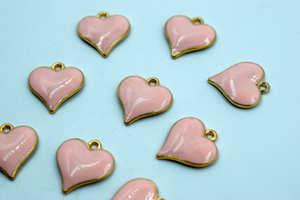 Baby Pink Color Heart Enamel Charms (10 Pcs)