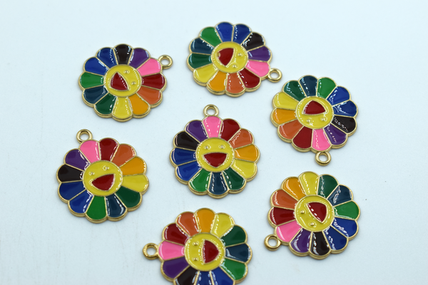 Beautiful Rainbow Color Flower Enamel Charm (10 Pcs)