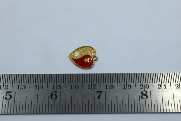 Golden Red Heart Enamel Charm (10 Pcs)