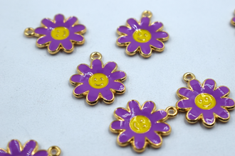 Purple Smiley Flower Enamel Charm (10 Pcs)