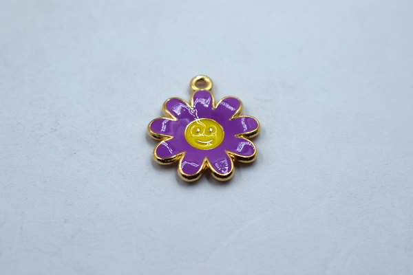 Purple Smiley Flower Enamel Charm (10 Pcs)