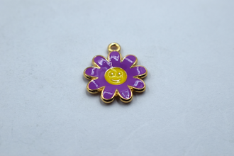 Purple Smiley Flower Enamel Charm (10 Pcs)