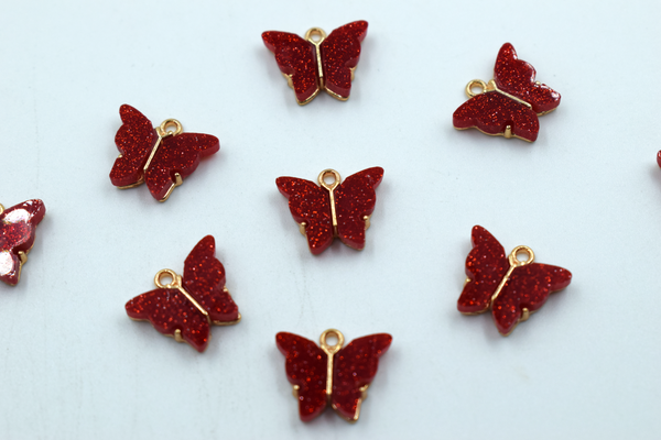 Red Glitter Butterfly Charm (10 Pcs)