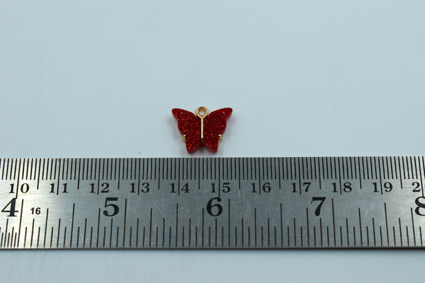 Red Glitter Butterfly Charm (10 Pcs)