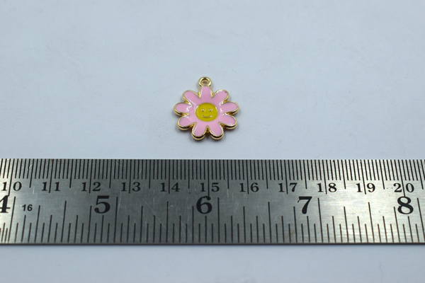 Baby Pink Flower With Smiley Enamel Charm (10 Pcs)